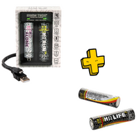 2-Slot 18650 Charger with 2 Hohm Life Batteries (Charger Fits: 18650, 20700, 21700, 26650)