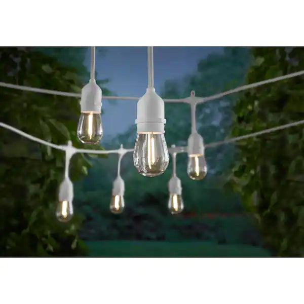 48FT Outdoor LED String Lights Plug-In - 24 Shatter Resistant and Waterproof Bulbs - Commercial Grade - UL Listed Heavy Duty Wire