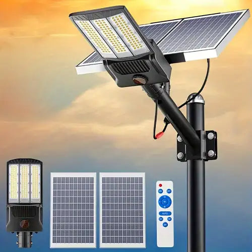 5000W Solar Street Lights Outdoor, 500000LM 6500K High Powered Commercial Parking Lot Lights Dusk to Dawn, Waterproof Solar Security Flood Lights with Remote