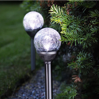 Berkley Jensen Steel Solar Crackle Glass Ball PathWay Lights- 8 Pack