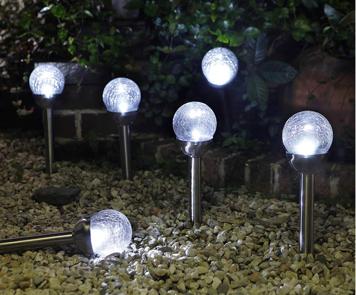 Berkley Jensen Steel Solar Crackle Glass Ball PathWay Lights- 8 Pack