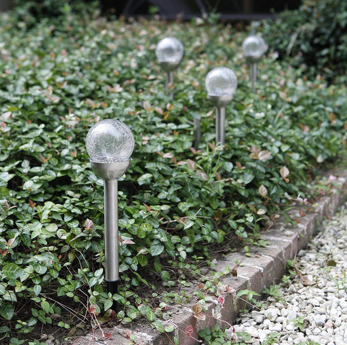 Berkley Jensen Steel Solar Crackle Glass Ball PathWay Lights- 8 Pack