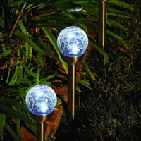 Berkley Jensen Steel Solar Crackle Glass Ball PathWay Lights- 8 Pack