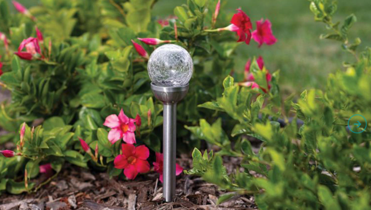 Berkley Jensen Steel Solar Crackle Glass Ball PathWay Lights- 8 Pack