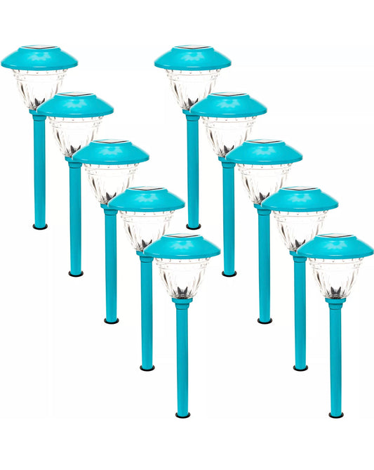 10 Pack Solar Pathway LED Lights Outdoor-Stainless Steel ( Turquoise )