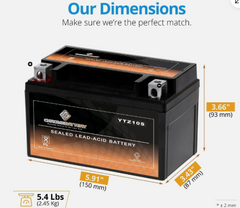 YTZ10S-BS Maintenance Free - Sealed AGM Motorcycle Battery