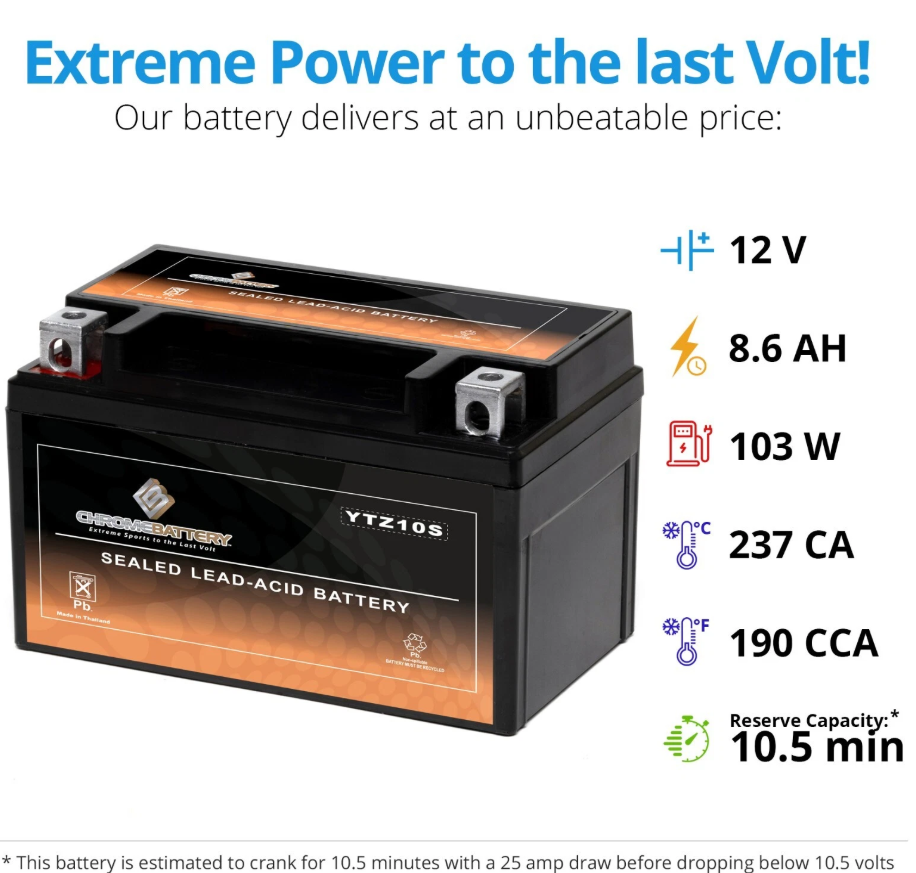 YTZ10S High Performance - Maintenance Free - AGM Motorcycle Batterytop 12v