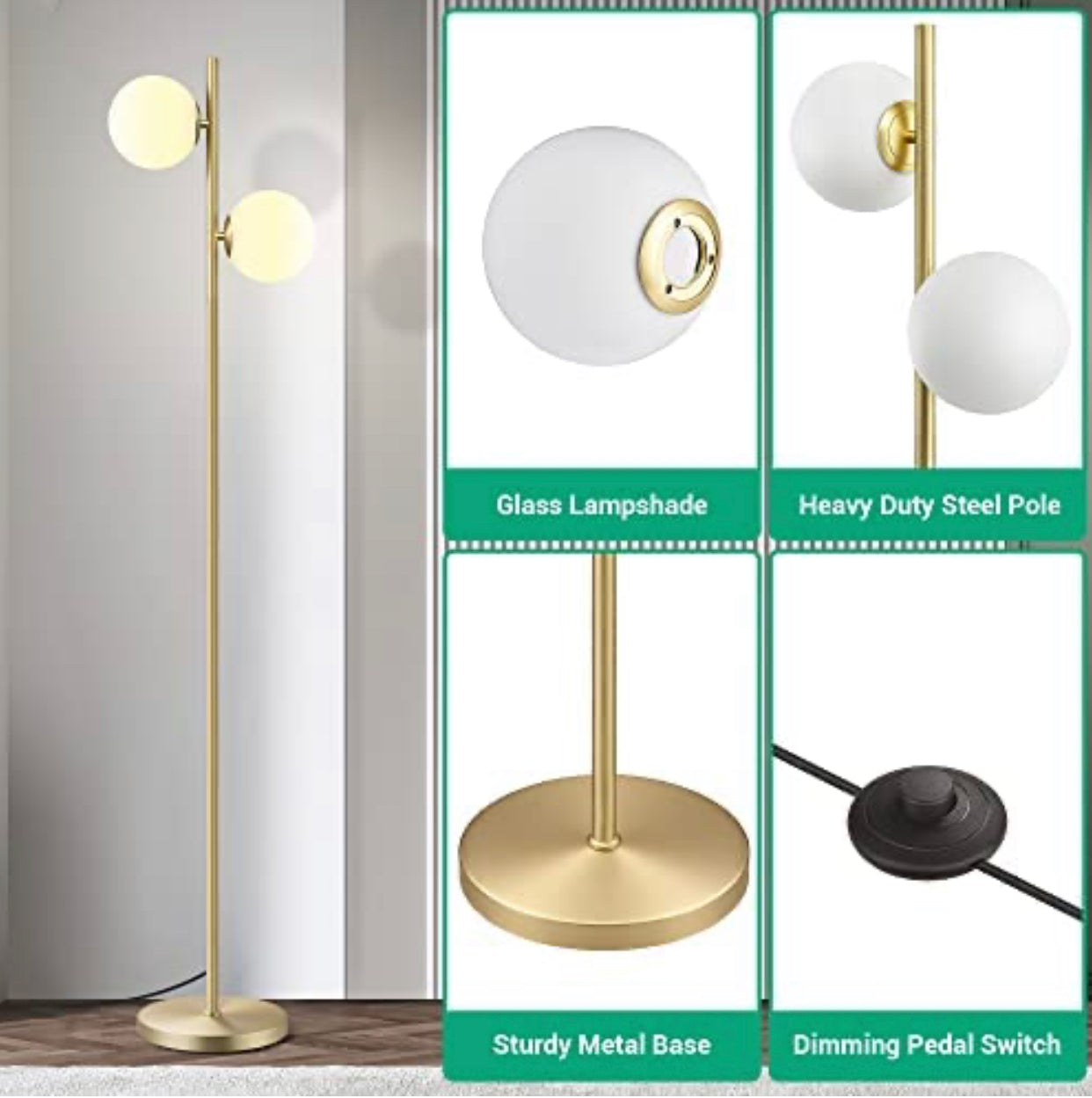 EDISHINE Modern Globe Floor Lamp, Dimmable Mid Century Floor Lamps