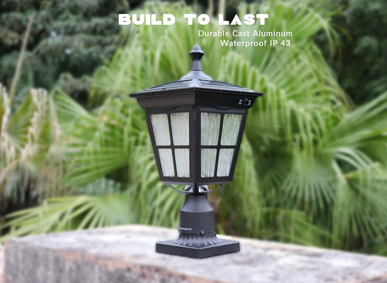 SmartYard LED Cast Aluminum Solar Post Light Fixture with 3-Inch Fitter Base for Outdoor Garden Post Pole Mount