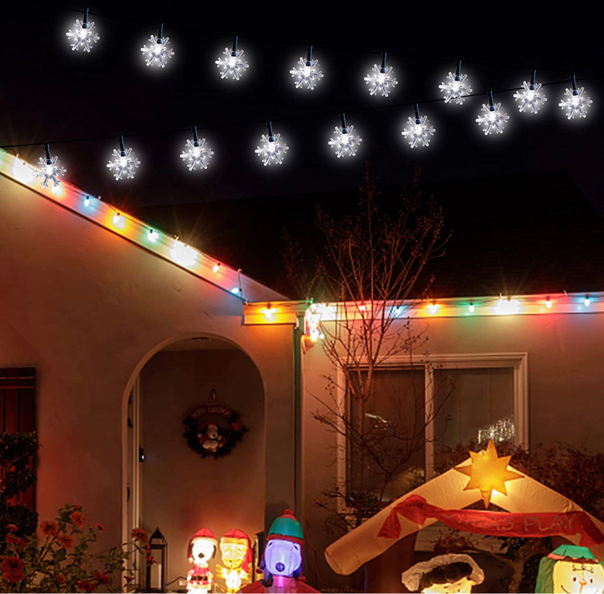 Twinkle Star Solar Snowflake String Lights, 100 LED 32.5 FT Outdoor Christmas Fairy Lights, 8 Lighting Modes & Waterproof