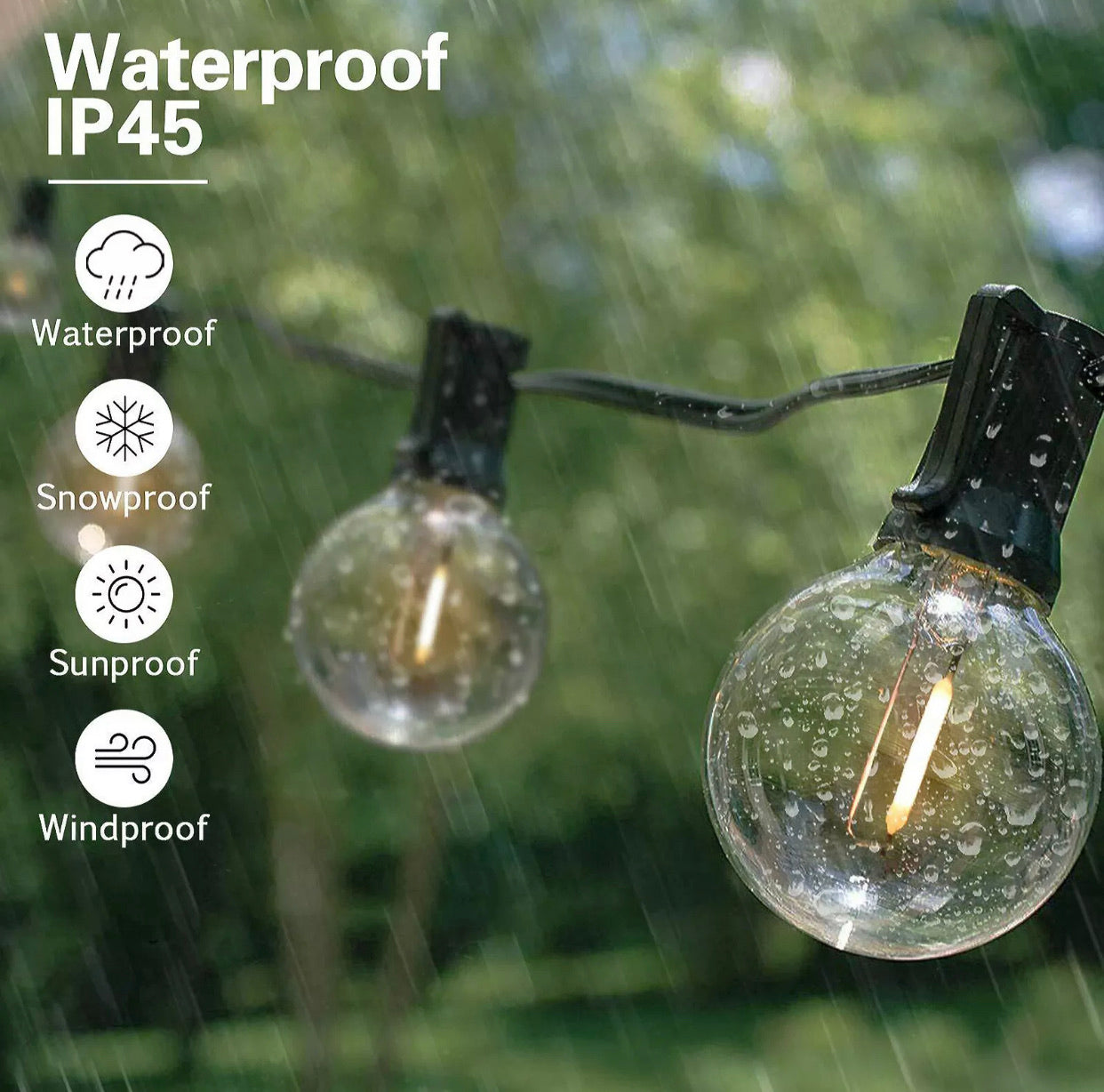 Pro - Globe Solar LED Outdoor String Lights – Waterproof, G40 Retro Edison Filament Bulbs - 23 Ft Patio Lights Create Bistro Ambience- Warm White