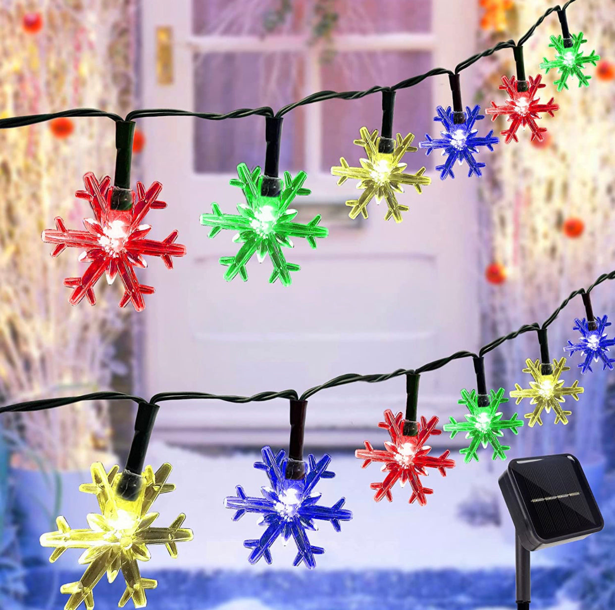 Twinkle Star Solar Snowflake String Lights, 100 LED 32.5 FT Outdoor Christmas Fairy Lights, 8 Lighting Modes & Waterproof