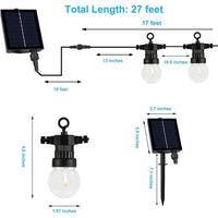 Waterproof Solar LED Outdoor String Lights – 1W Retro Edison Globe Bulbs - 27 Ft Bistro Lights