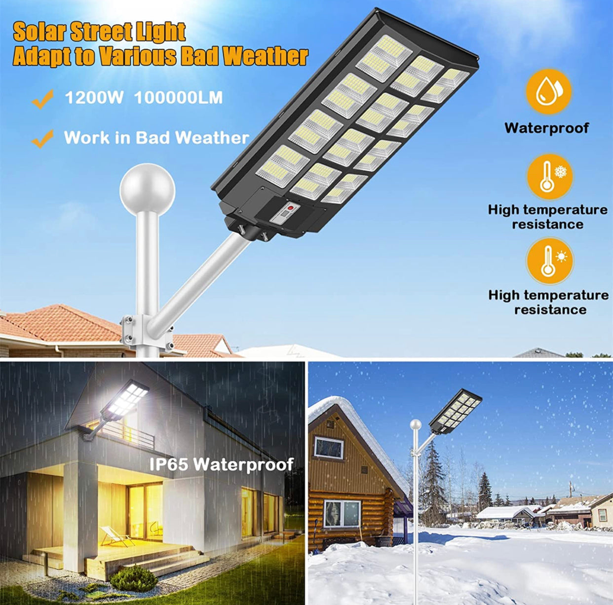 1200W LED Solar Street Light Motion Sensor, 100000LM IP65 Waterproof Solar Security Flood Lights Outdoor with Remote Control, Dusk to Dawn Solar Lights Lamp