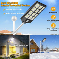 1200W LED Solar Street Light Motion Sensor, 100000LM IP65 Waterproof Solar Security Flood Lights Outdoor with Remote Control, Dusk to Dawn Solar Lights Lamp