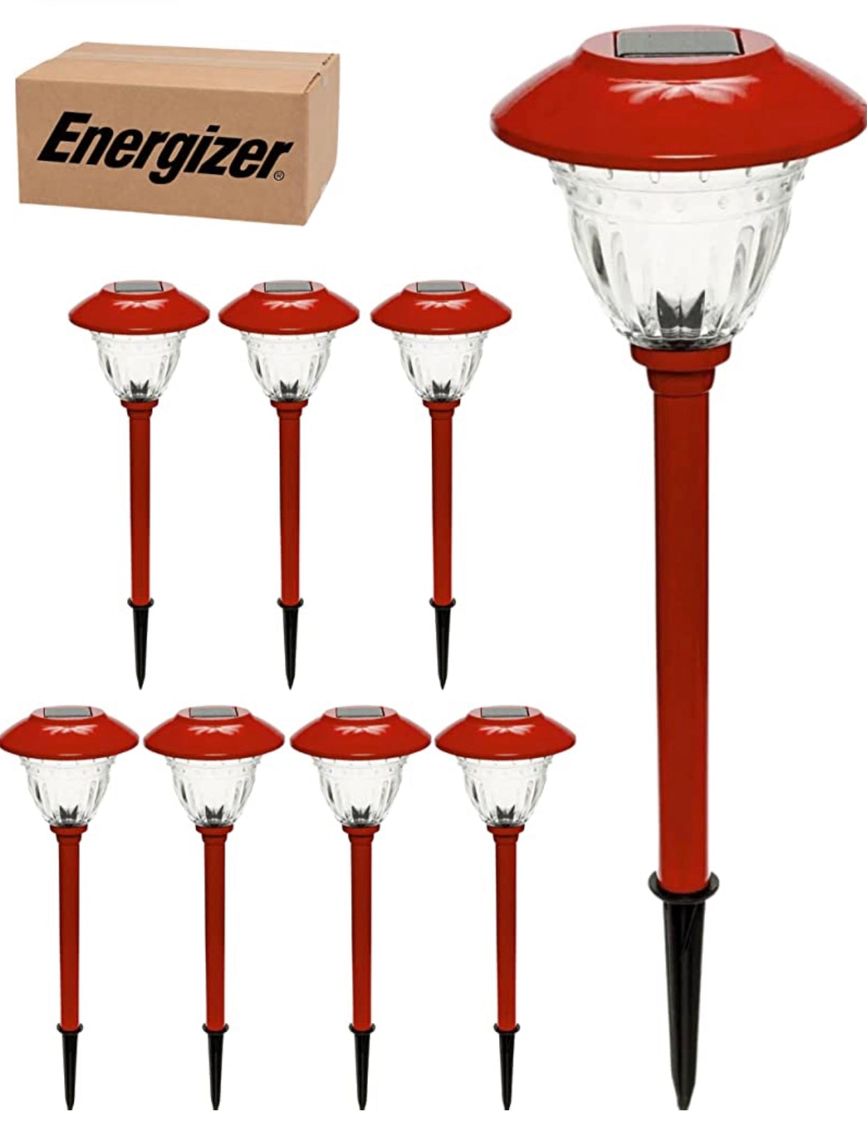 NEW LED Energizer 8 Pack Color On Demand Solar Pathway Lights Outdoor-Stainless Steel ( Red )