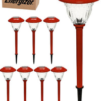 NEW LED Energizer 8 Pack Color On Demand Solar Pathway Lights Outdoor-Stainless Steel ( Red )