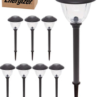 Energizer Solar Outdoor Pathway Lights Stainless Steel And Glass LED Lights- 8 Pack