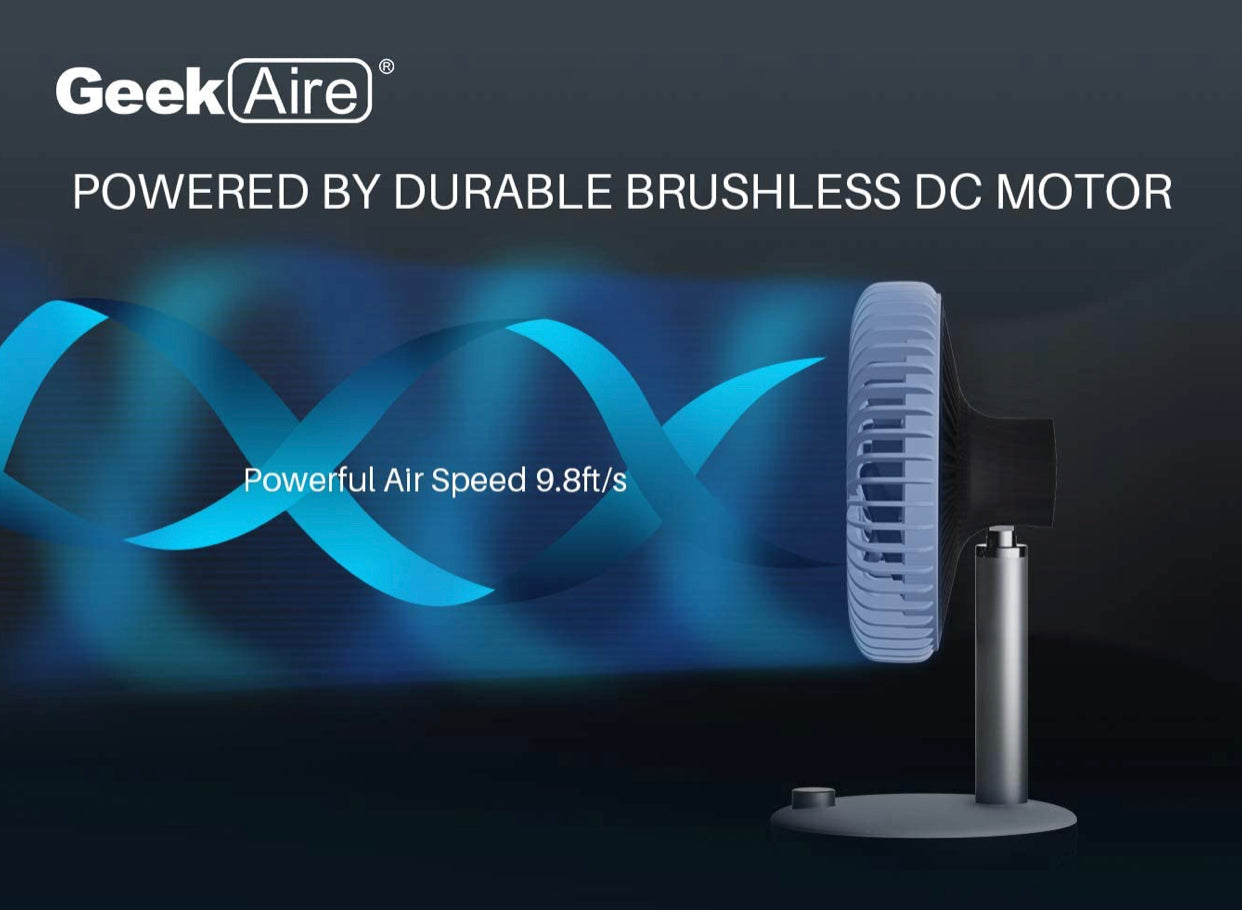 Geek Aire 7 inch 5200mAh Rechargeable Table / Portable Fan with Powerful and Quiet Brushless DC Motor