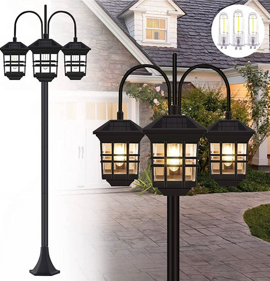 SmartYard 74.8“ Outdoor Lamp Post Lights Solar Powered,3-Head Waterproof Street Lights 60 lumens