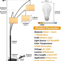 Modern Arc Floor Lamp w/ Marble Base -- 3 Lights Hanging Over The Couch from Behind - Multi Head Arching Tree Lamp -Oil Rubbed Bronze