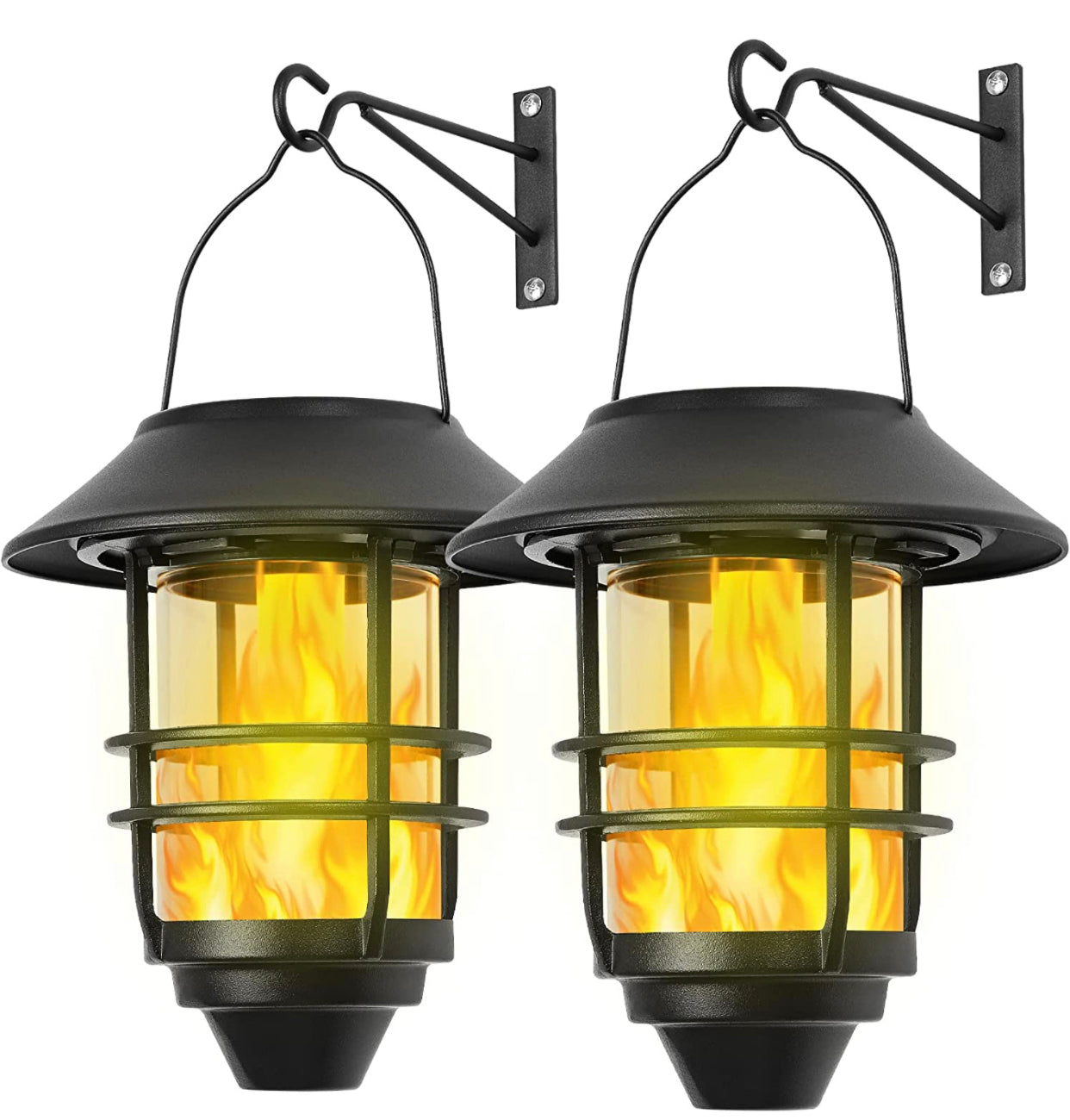 2 Pack Security Solar Hanging Lanterns Outdoor, Solar Wall Lights Outdoor, Solar Porch Lights Outdoor Lanterns 15 Lumen Heavy Glass & Stainless