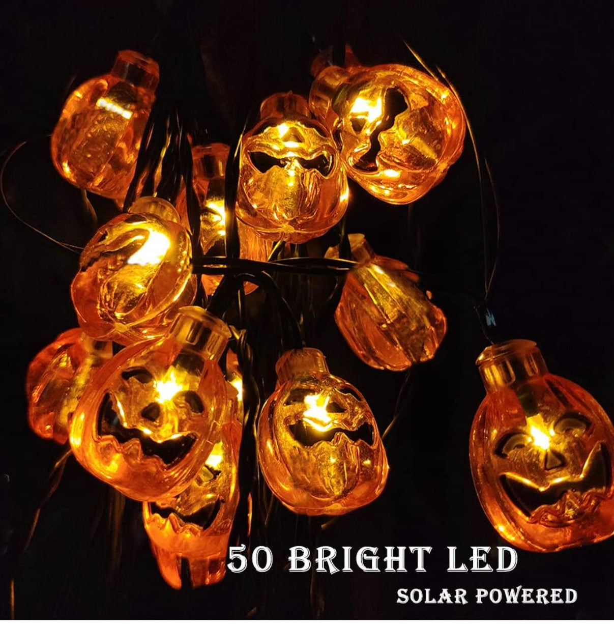 Halloween Pumpkin Solar Powered String Lights Eurus Home 33 ft 50 LED Halloween Lights with 8 Lighting Modes IP65