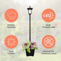 64 Inch Solar Lamp Post Lights Outdoor with Planter, 70 Lumen Solar Powered  with 4 Adjustable Height- Black