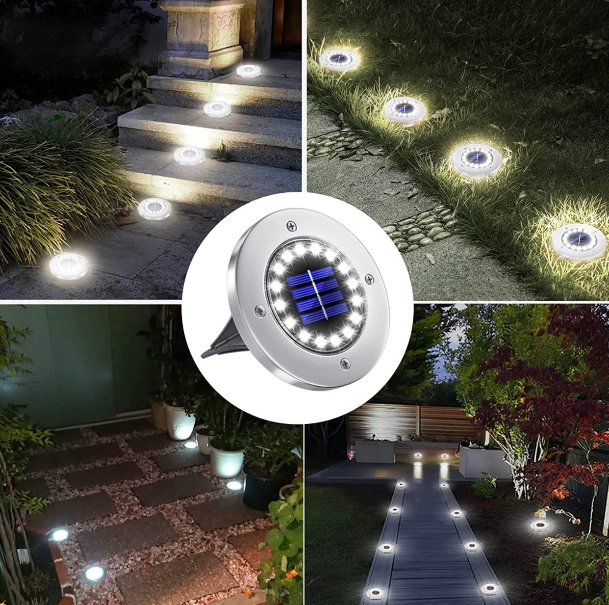 Solar Garden Lights 16LED Solar Ground Lights Waterproof Light Underground Lights for  Pathway 4-Pack