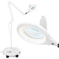 Magnifying Floor Lamp with 5 Wheels Rolling Base, 2.25X Magnifier with LED Light, 2-in-1 Magnifier Lamp