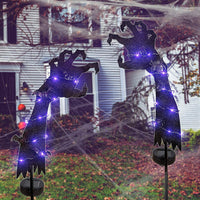 Solar Halloween Yard Decorations, Outdoor LED Solar Powered Ghost Hand Halloween Pathway Lights, Metal Garden Stakes Lawn Yard Ornament, Set of 2