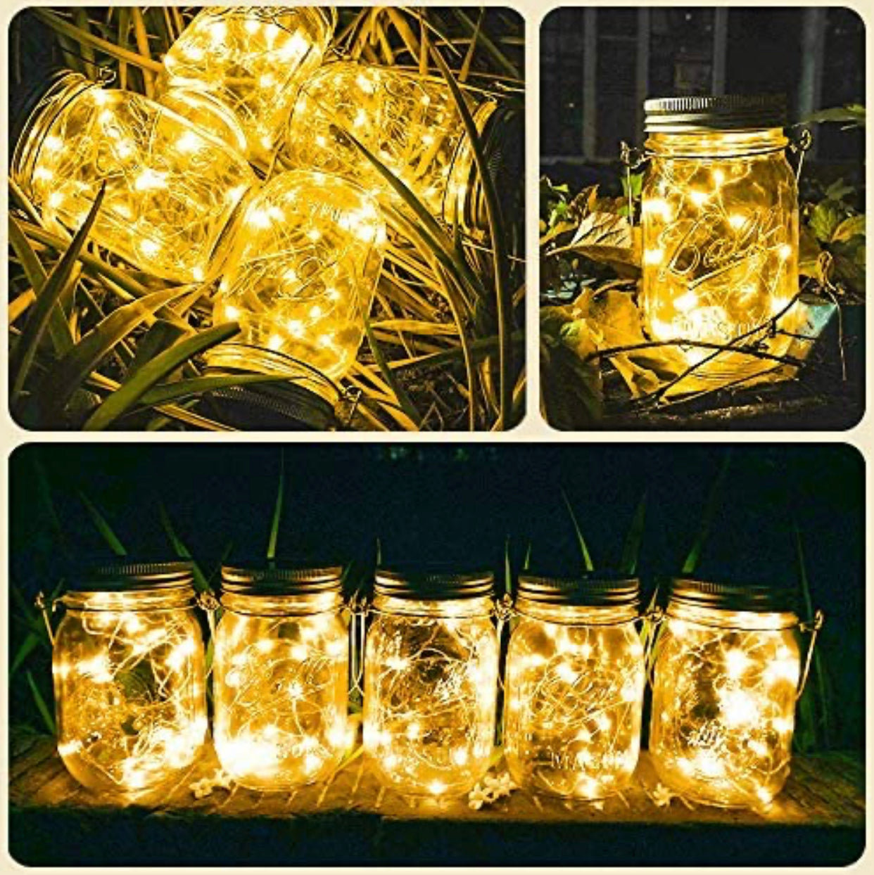 Davinci Solar Mason Jar Lights [Updated], 8 Pack 20 LED Waterproof Fairy Firefly Jar Lids String Lights with Hangers