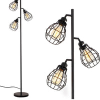 Floor Lamp Matches Industrial, Farmhouse & Rustic Living Rooms – Standing Tree Lamp with 3 Elegant Cage Heads & Edison LED Bulbs