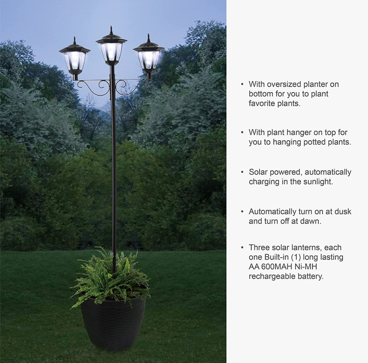 3 Fixture Outdoor Solar LED Lamp Post With 50 Lumen - 72Inch