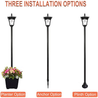 64 Inch Solar Lamp Post Lights Outdoor with Planter, 70 Lumen Solar Powered  with 4 Adjustable Height- Black