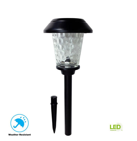 Hampton Bay Solar Black Metal Outdoor LED Path Light Dimple Glass Lens (12-Pack)