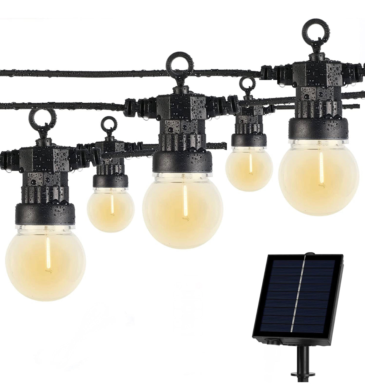 Waterproof Solar LED Outdoor String Lights – 1W Retro Edison Globe Bulbs - 27 Ft Bistro Lights