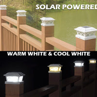 Solar Post Cap Lights Outdoor Glass 2 Modes 8 LEDs for 4x4 5x5 6x6 Posts Fence Deck Patio Decoration Warm White/Cool White Lighting White (2 Pack)