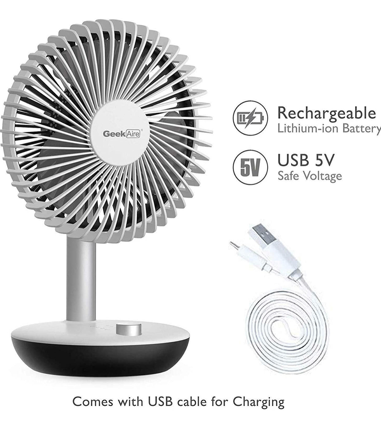 Geek Aire 7 inch 5200mAh Rechargeable Table / Portable Fan with Powerful and Quiet Brushless DC Motor