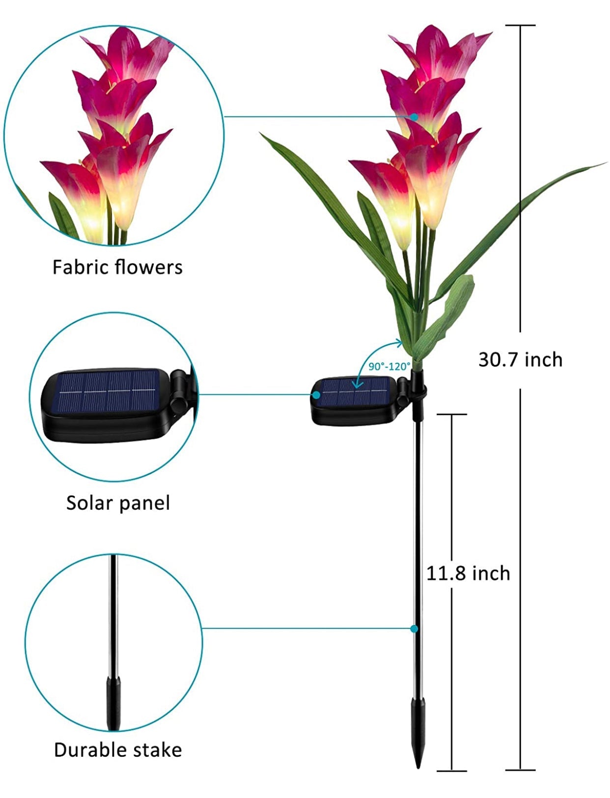 Solar Lily Flower Lights (Pack of 3 = 12 Flowers)