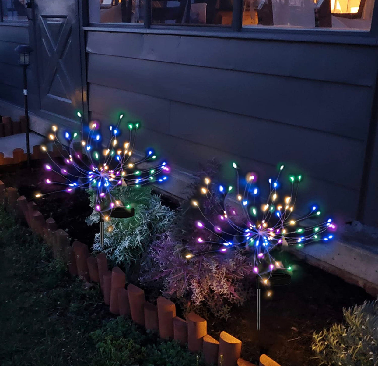 Solar Garden Lights Solar Firework Lights Solar Powered String Light with 2 Lighting Modes Twinkling and Steady-2 Pack