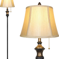 Surfhia - Free Standing Elegant Floor Lamp - Bell Shape Fabric Shade - LED Bulb Included - Bronze