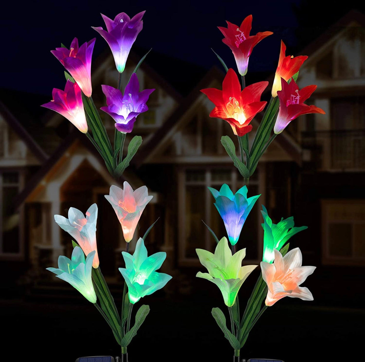 Solar Lily Flower Lights (Pack of 3 = 12 Flowers)