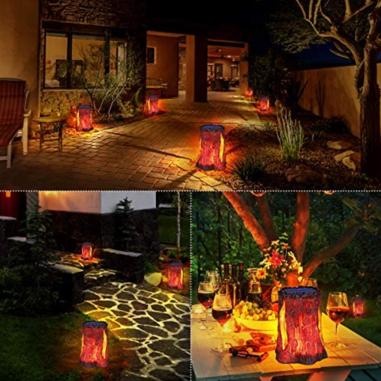 SmartYard Solar Stump Lights Outdoor Upgraded Larger Size Flickering Flame Decorative Solar Lantern 2 -Pack