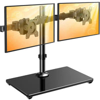 Freestanding Dual Monitor Stand with Sleek Glass Base and Adjustable ArmsHeave Duty , Mounts 2 Screens