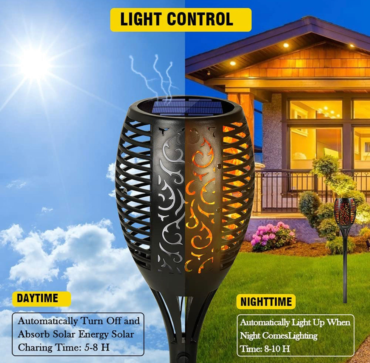 Solar LED Flame Lamp Lawn Flame Flickering Torch Light Outdoor Fire 96 LED Lights 4 Pack