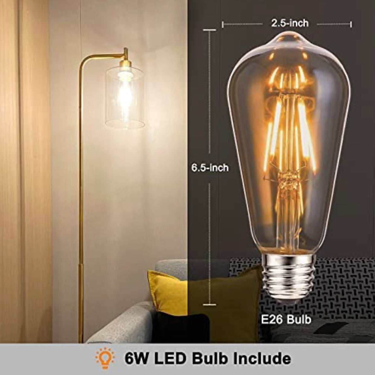 Industrial Floor Lamp, Modern Standing Lamps with Hanging Clear Glass Shade