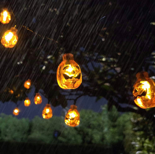 Halloween Pumpkin Solar Powered String Lights Eurus Home 33 ft 50 LED Halloween Lights with 8 Lighting Modes IP65