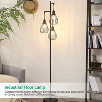 Floor Lamp Matches Industrial, Farmhouse & Rustic Living Rooms – Standing Tree Lamp with 3 Elegant Cage Heads & Edison LED Bulbs