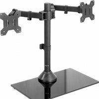 Freestanding Dual Monitor Stand with Sleek Glass Base and Adjustable ArmsHeave Duty , Mounts 2 Screens